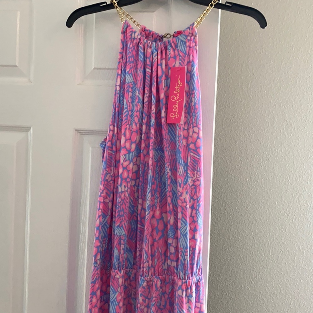 NWT- Lily Pulitzer jumpsuit gold colored chain straps. super Cute!!